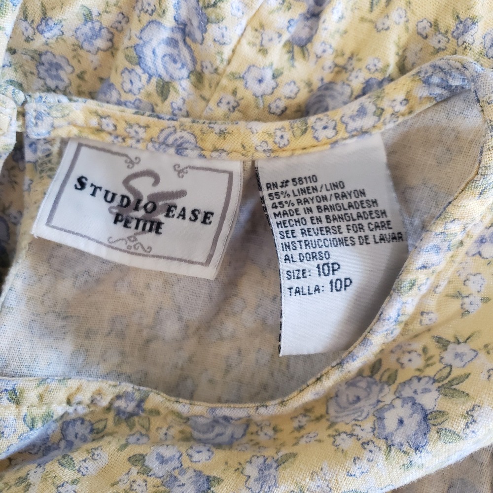Studio Ease Petite Maxi Dress Womens 10P Yellow Floral Linen Blend 90s Vintage - Picture 5 of 8